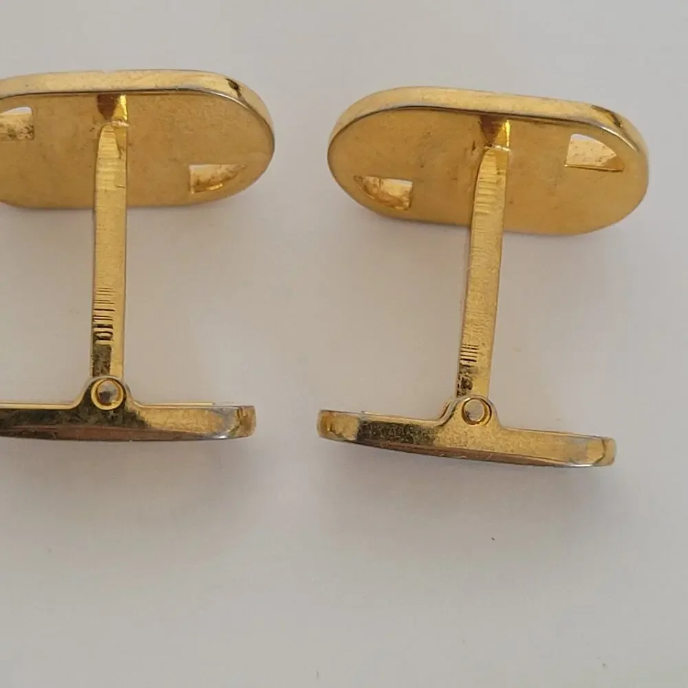 Givenchy Cufflinks Set Gold Silver Black Tone Oval Logo Vintage Geometric